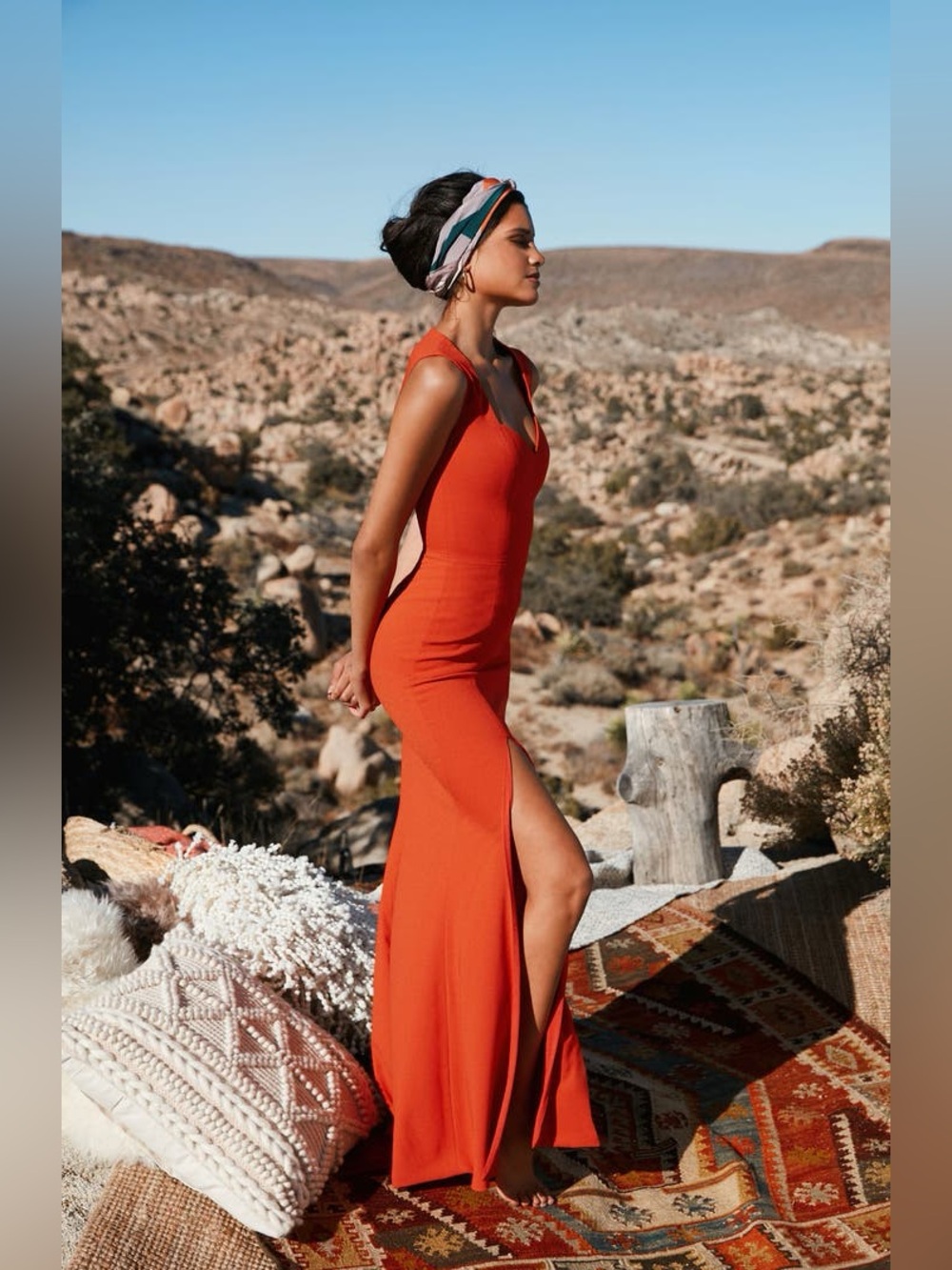 Dress the Population Monroe Side Slit Gown Coral Maxi Dress $248